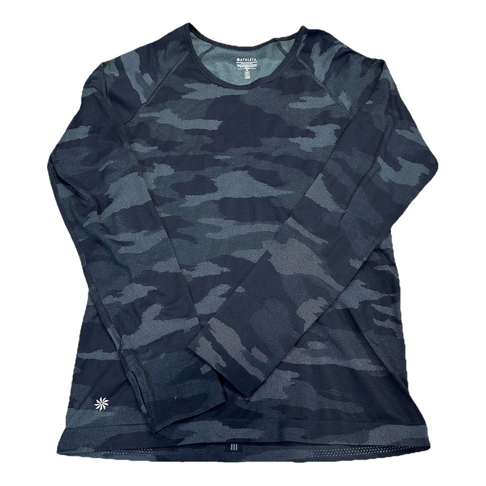 Athleta Speedlight‎ Seamless Black Camo Long Sleeve Active Shirt Top Women's M